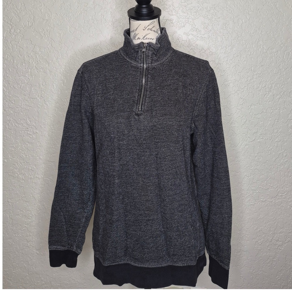 Banana Republic Mens Quarter Zip Pullover Charcoal Gray Marled Cotton Sweater M